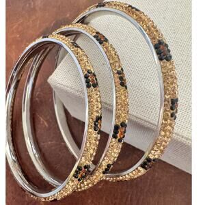 NWOT Davinci Collections Leopard Print Rhinestone Bangle Stack Set